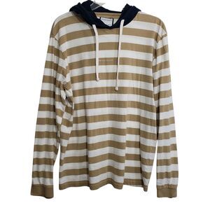 Denim & Flower Women's Large Striped Hooded Long Sleeve Shirt